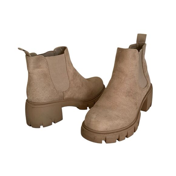 Ankle Boot Shoe Womens Size 7.5 Brown Faux Suede Comfort Platform Block Heel - Picture 1 of 10